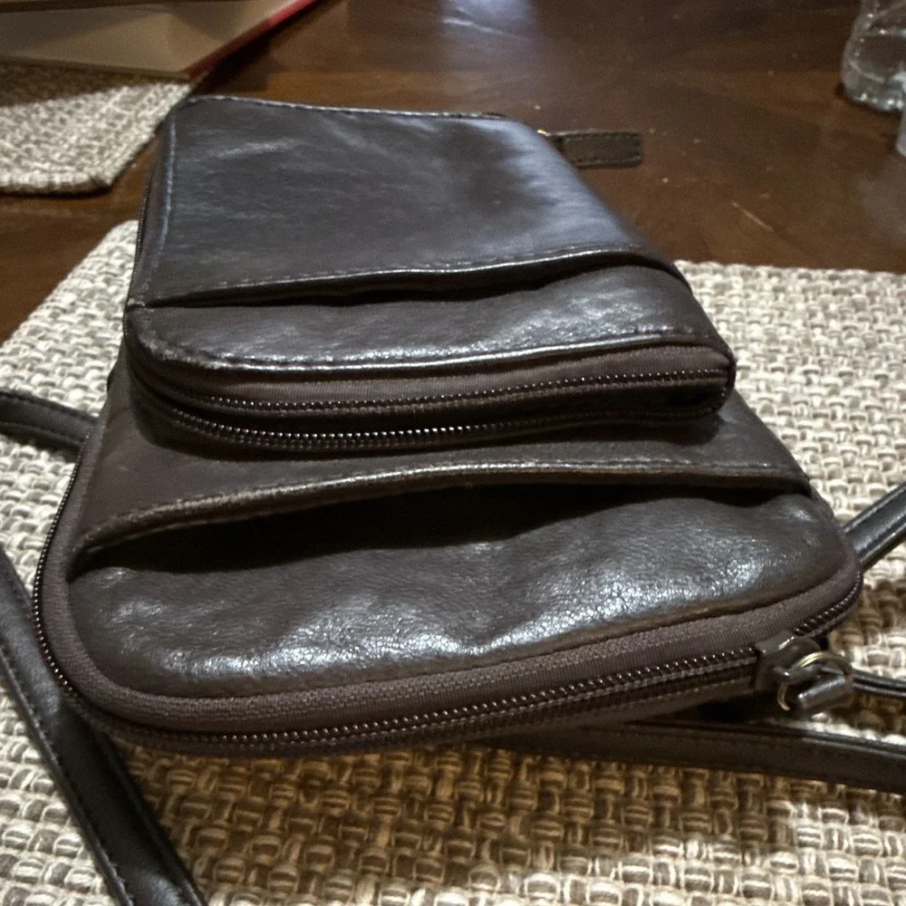 Unbranded Brown Faux Leather Sm Crossbody Organizer Bag Adjustable Strap Travel